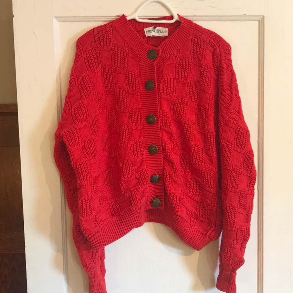 Retro 80’s cable knit cardigan 💯 cotton orange cropped mint condition